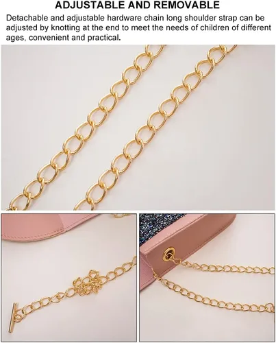 Vista 5 de Monedero de piel con lentejuelas de zorro para niña, bolso pequeño de hombro para regalo para niños, Rosado