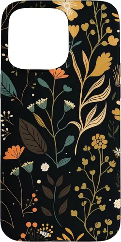 Vista 31 de Floral Aesthetic Simple Boho Modern Botanical Flowers Black Case for iPhone 17