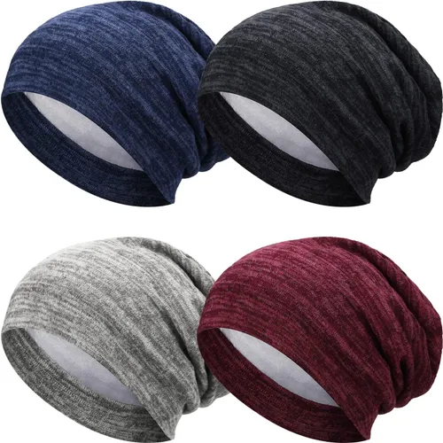 Vista 15 de 4 Pieces Satin Lined Beanie Cap Satin Sleep Lined Hat Slouchy Beanie Hat Night Silk Hair Cap for Women Men