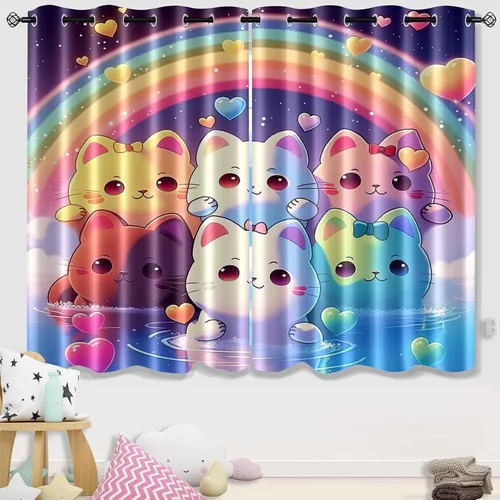 Vista 18 de Cortinas de Gato - Lindas Cortinas Opacas de Gato para Habitación de Niños Decoración Kawaii para Dormitorio de Niñas, 2 Paneles, 82 x 63 pulgadas