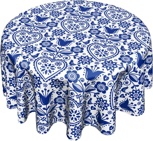 Vista 9 de Cafl Mantel redondo de flores indias azules, impermeables, para bodas, fiestas, comedor, banquetes de vacaciones