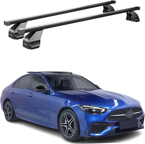 Vista 14 de OMAC Barras transversales de techo de punto fijo Mercedes Clase C Sedan 2015 a 2023, portaequipajes, 165 libras, aluminio, 2 piezas, color plateado