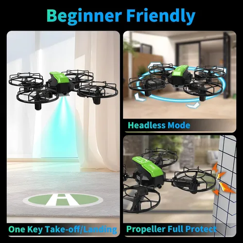 Vista 4 de LE-IDEA IDEA9 Mini Drones con cámara 4K para principiantes, IDEA9 cuadricóptero RC modo sin cabeza 360° Flip, verde