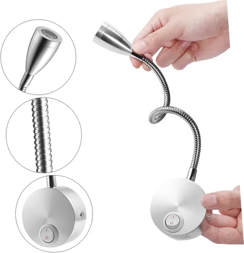 Vista 4 de SEWACC Luz de lectura LED para montaje en pared, brazo flexible de 360 grados, para dormitorio, lámpara de noche con interruptor, blanco cálido