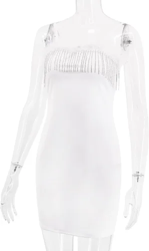 Vista 4 de jascaela Vestido corto sexy sin mangas para mujer, con tirantes delgados, brillante, reflectante, vestido de noche para fiesta