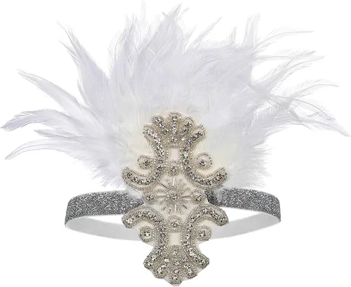 Vista 32 de Roaring 20s Great Gatsby - Diadema estilo flapper para mujer, estilo Art Deco de los años 20, con plumas A azul