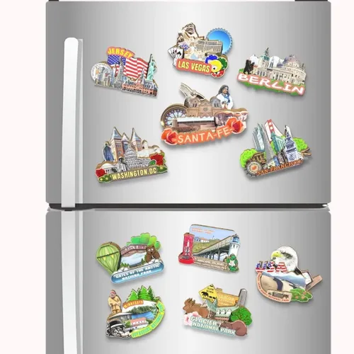 Vista 4 de Imán de Santa Fe de los E.E.U.U. Imán del refrigerador de madera 3D hitos de viaje coleccionable recuerdos decoración hecho a mano 2