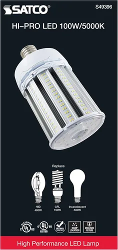 Vista 5 de Satco S49396, bombilla LED de mazorca de maíz de 100 W, reemplazo HID, base EX39, bombilla