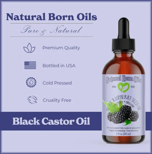 Vista 3 de Natural Born Oils Aceite de semilla de frambuesa negra, 16 onzas, orgánico, prensado en frío, alto en ácido elágico, hidratante para la piel, salud
