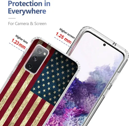 Vista 2 de Funda de teléfono para Galaxy S20 5G, Samsung S20 SM-G981U con protector de pantalla de vidrio templado, bonito patrón de bandera transparente