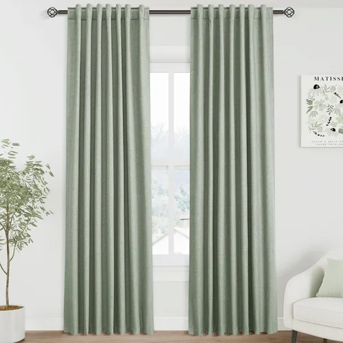 Vista 84 de Nanspring Cortinas de lino 100% opacas para dormitorio, 96 pulgadas de largo, con pestaña trasera, bolsillo para barra, aislamiento térmico, cortina