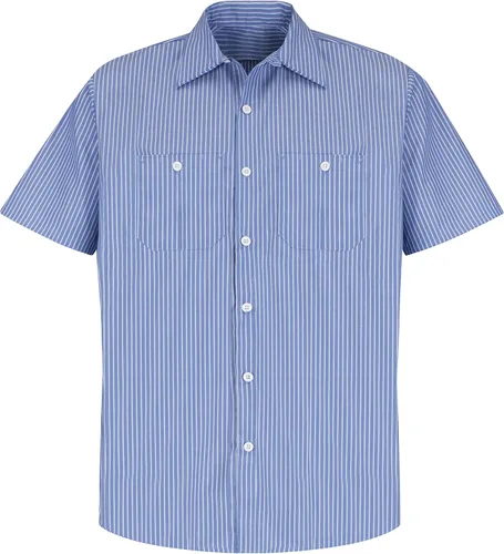 Vista 3 de Red Kap - Camisa de trabajo industrial para hombre, ajuste regular, manga corta 4-Azul Gm/Raya blanca