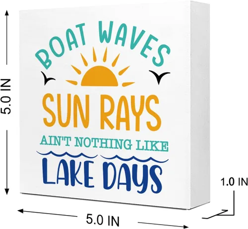 Vista 2 de Boat Waves Sun Rays ain't Nothing Like Lake Days - Placa de madera rústica de lago, decoración de escritorio, retro, cabaña de lago, hogar, madera