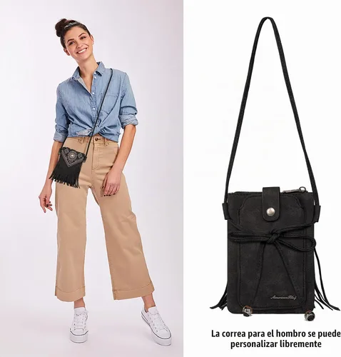 Vista 2 de Montana West Bolsos pequeños cruzados para mujeres estilo occidental con monedero para teléfono celular Aa-negro.