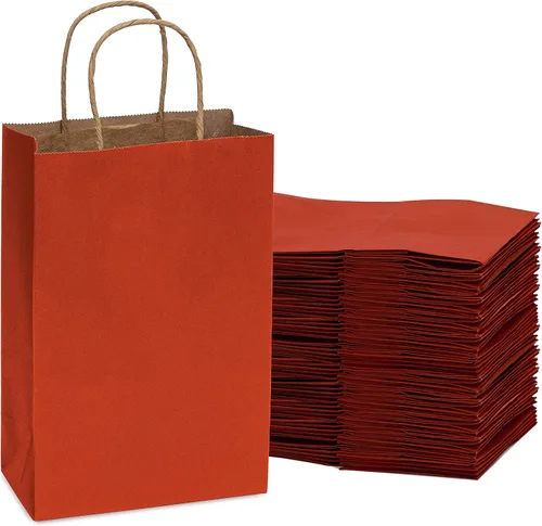 Vista 9 de Prime Line Packaging Bolsas de regalo rojas, bolsas de regalo de papel kraft mini con asas, bolsas de mano para vacaciones, regalos de Navidad