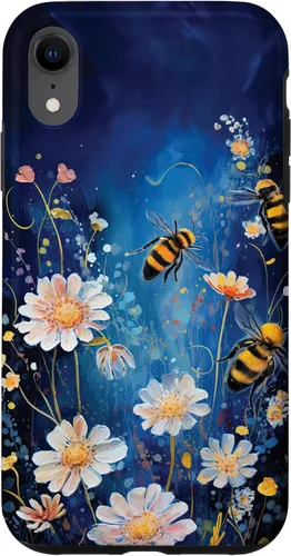 Vista 25 de Bees and Wildflowers on Dark Blue Case for iPhone 17