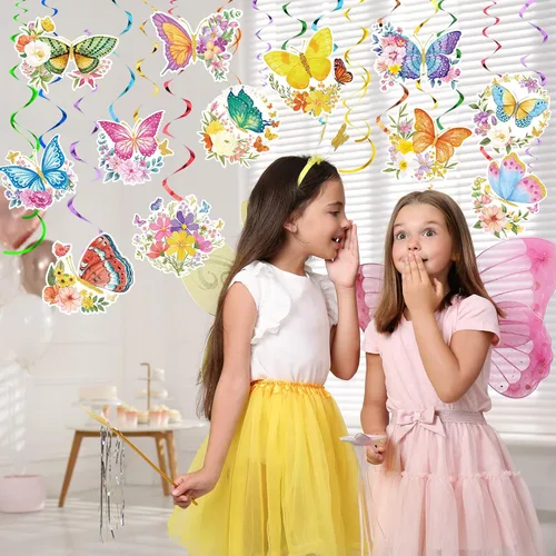 Vista 5 de Sumind 30 piezas de decoración de fiesta de flores de mariposa colgantes en espiral primavera verano mariposa Vbs decoraciones de techo para baby