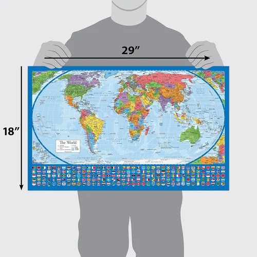 Vista 2 de Póster Mapa del Mundo Equal Earth - el diseño del mapa muestra los continentes en su verdadero tamaño relativo. (LAMINADO, 45,72 cm x 73,66 cm)