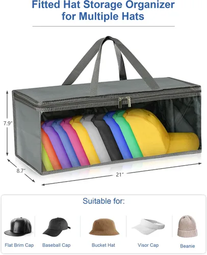 Vista 2 de Epesoware Paquete de 2 bolsas de almacenamiento anchas para gorras de béisbol, organizador de sombreros para hasta 20 sombreros, ideal para el hogar