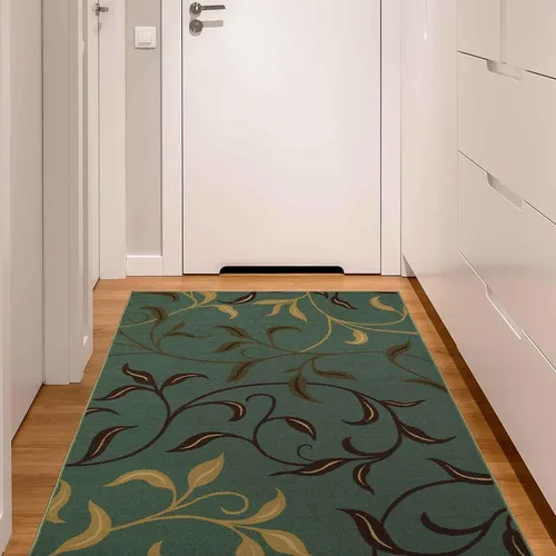 Vista 59 de Ottomanson, colección OttoHome, tapete para corredor con diseño azul claro y damasco (antiderrapante), parte trasera de goma Floral Beige