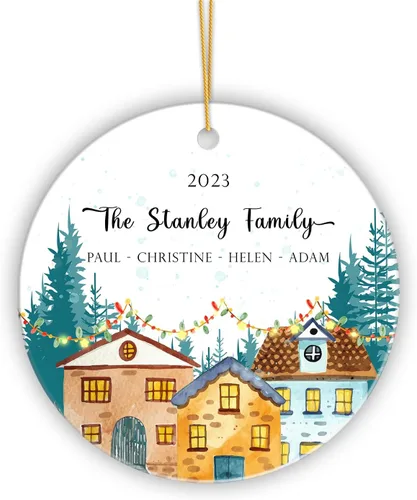 Vista 14 de Adorno de Navidad personalizado con nombre y fecha, adorno de nuestra primera Navidad como el señor y la señora 2023, adorno de Navidad de recuerdo