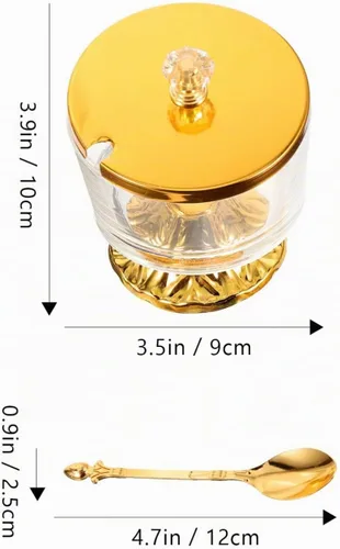 Vista 3 de Kichvoe - Recipiente de vidrio para azúcar con cuchara, recipiente para azúcar con tapa, tarro de hierro forjado para café, bar, despensa, encimera