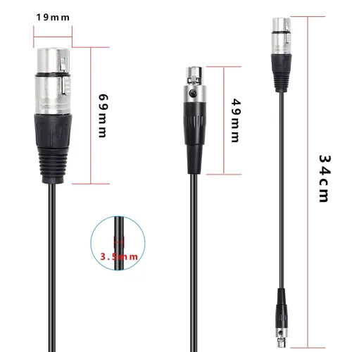 Vista 4 de XMSJSIY Adaptador de cable de audio XLR a XLR - Cable de micrófono de 3 pines a mini cable de micrófono de 3 pines para micrófono y cámara Lavalier