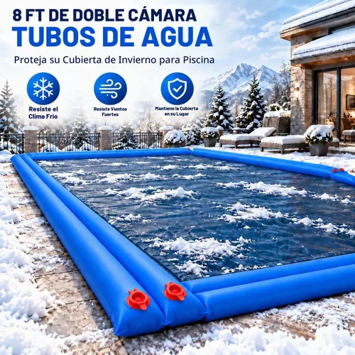 Vista 3 de Bolsas de agua para piscina, paquete de 5 unidades, tubos de agua de cámara doble de 8 pies de alta resistencia, Pesos para cubierta de piscina