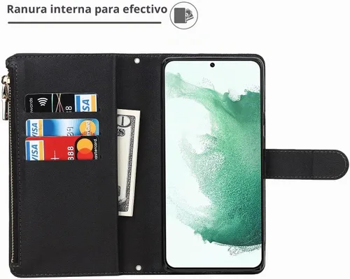 Vista 5 de iCoverCase para Samsung Galaxy S22 - Funda tipo cartera con soporte y bolsillos para tarjetas, funda de piel sintética con cierre magnético