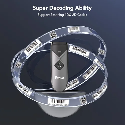 Vista 4 de Eyoyo Escáner de código de barras Bluetooth 2D y 1D, mini lector de código de barras inalámbrico portátil con conexión inalámbrica