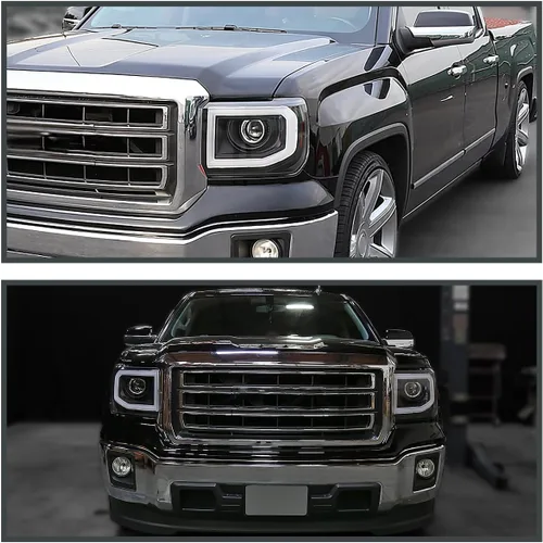 Vista 2 de SPEC-D TUNING Faros de proyector LED de tubo negro Compatible con 2014-2015 GMC Sierra 1500 2015-2019 2500HD 3500HD Ensamblaje de faros izquierdo +