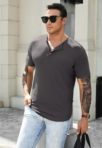 Vista 9 de JMIERR Camisas Henley para hombre con cuello redondo y botones