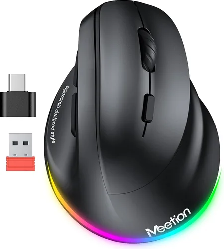 Vista 16 de MEETION Ratón ergonómico inalámbrico, Bluetooth vertical con 3 dispositivos múltiples para Bluetooth (5.3 x 2), 4 DPI 1200-3200 Ergo ratones