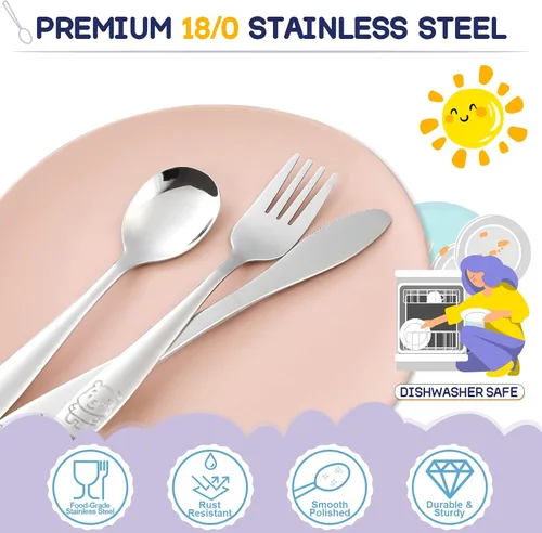 Vista 3 de VITEVER Utensilios para Niños Pequeños de 10 Piezas, Juego de Cubiertos de Acero Inoxidable para Niños, Tenedores y Cucharas Seguros para Niños