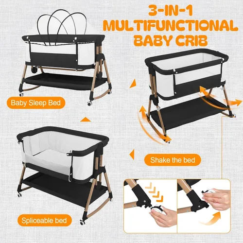 Vista 3 de By Brand 3 in 1 Baby Bassinet, Rocking Bedside Crib for Newborn, Portable Sleeper with Breathable Mesh, 6 Adjustable Heights, Wheels and Storage