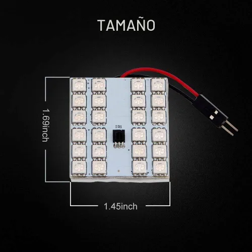 Vista 2 de YM E-Bright – 1 juego (2 unidades) de luces LED RGB 5050 24SMD para auto, panel de domo, control remoto, lámpara LED colorida DC 12V con adaptadores