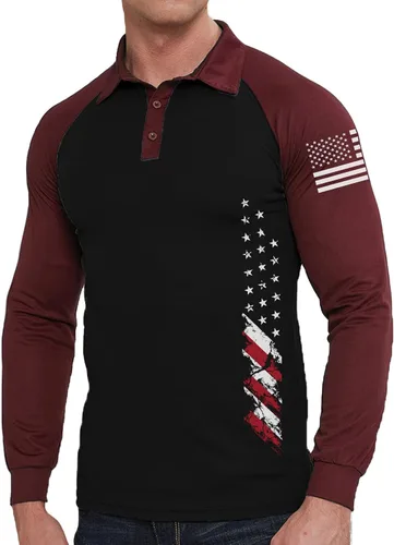 Vista 8 de BlackTeak Men's Patriotic Long Sleeve Polo Shirt Patriotic Casual American Flag Graphic Golf Polo Shirts