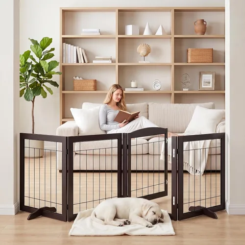 Vista 2 de Vantas Tall Dog Gate Indoor with Door, Freestanding, Foldable, 80" x 30" Pet Gate for Doorways, Stairs, Puppy Safety Fence, Extra Wide, Easy to