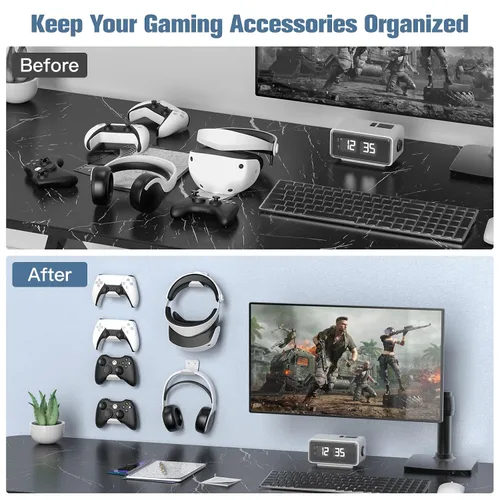 Vista 6 de KUNSLUCK Controller Wall Mount for PS5, Xbox, Switch Controller, 6 Pack Wall Mount Stand for Controller&Headset, AdhesiveScrews Installation (White)