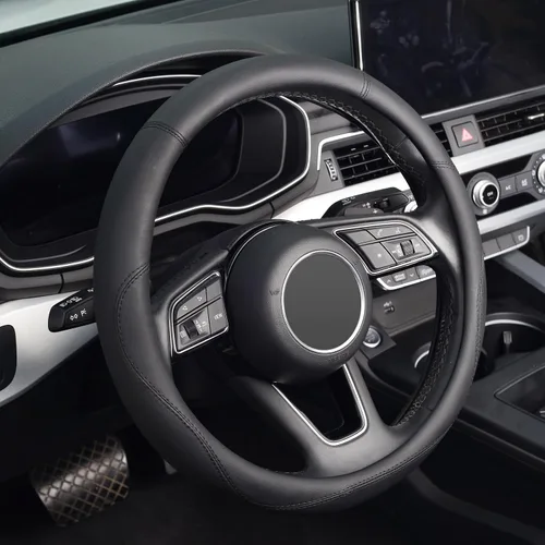 Vista 9 de KAFEEK - Funda para volante, universal de 15 pulgadas, cuero de microfibra, antideslizante, sin olor, con líneas negras