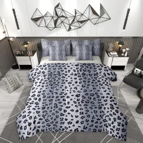 Vista 34 de Erosebridal Juego de edredón de 7 piezas con estampado de leopardo, tamaño Queen, juego de ropa de cama súper suave con estampado de guepardo, juego