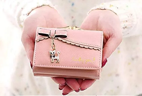 Vista 2 de UTO Cartera triple para mujer, lindo gatito con lazo, tarjetero pequeño