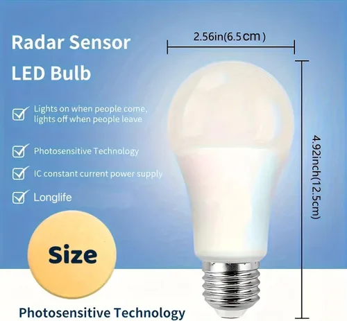 Vista 6 de Bombillas con sensor de movimiento de radar, A19 de 12 W (equivalente a 75 vatios), luz diurna E27 para interiores, luces con detector de movimiento