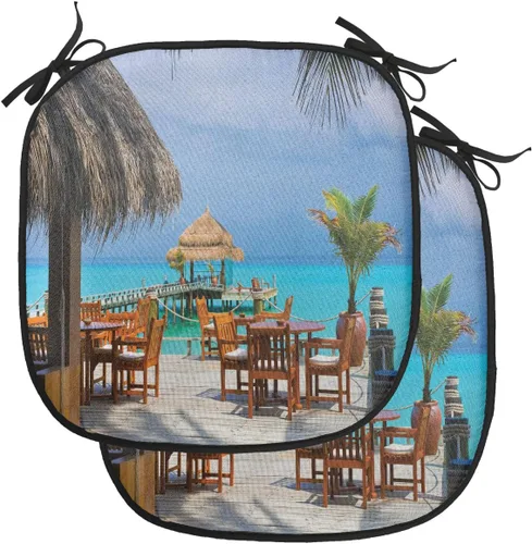 Vista 69 de Lunarable Cojín para silla costera, diván del desierto, descanso solitario, vacaciones, tropical, resort playa, ocio, asiento acolchado para cocina
