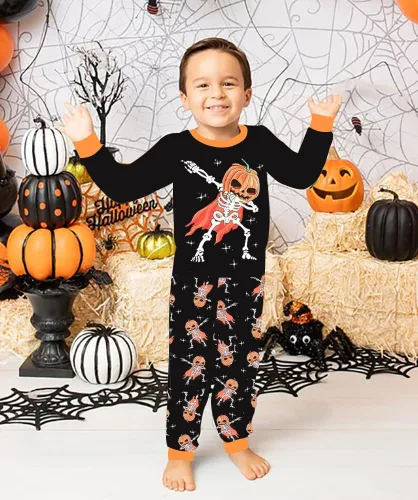Vista 2 de Little Hand Pijamas de esqueleto para niños pequeños, pijamas que brillan en la oscuridad, conjuntos de pantalones para niños