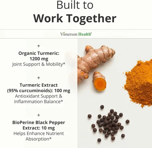 Vista 4 de Suplemento de curcumina de cúrcuma con extracto de pimienta negra, cúrcuma orgánica de alta potencia, 1200 mg y 95% curcuminoides para la salud