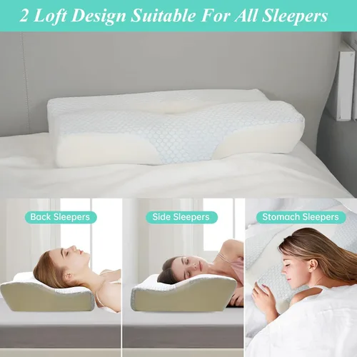 Vista 4 de Reidio Almohada cervical de apoyo cervical para dormir almohada de cama con funda de almohada de enfriamiento transpirable, almohada de espuma