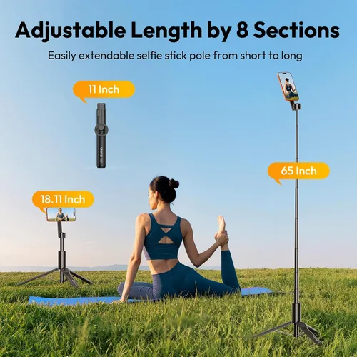 Vista 10 de ULANZI SK27 - Trípode magnético para iPhone, palo selfie extensible de 67 pulgadas con control remoto, soporte giratorio de 360°, soporte magnético