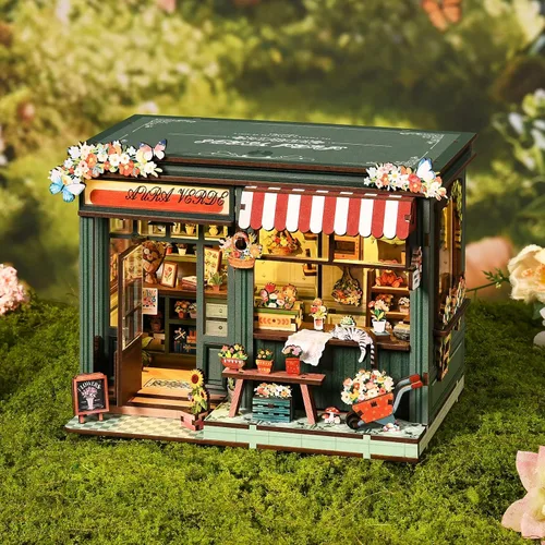 Vista 3 de Kit de casa en miniatura para adultos y adolescentes, decoración de casa pequeña con interruptor táctil, rompecabezas de madera 3D, regalo