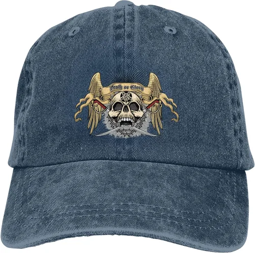 Vista 9 de Sombrero de vaquero de moda para hombre y mujer, ajustable para cuatro estaciones, gorra de béisbol del infierno con ángel, azul marino, Azul marino